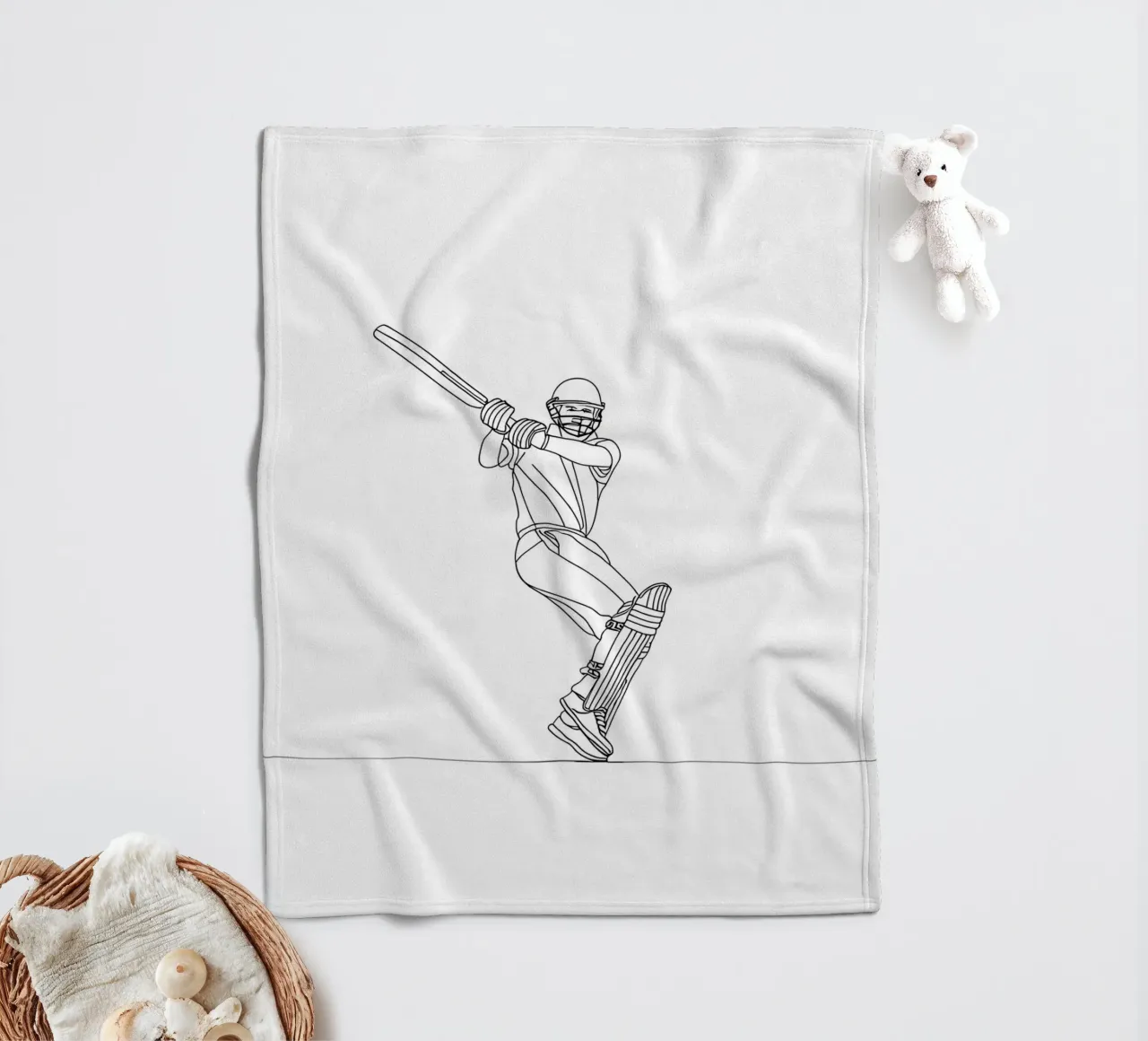 Battitore di cricket - Line Art minimalista coperta in pile da Viv Line Art
