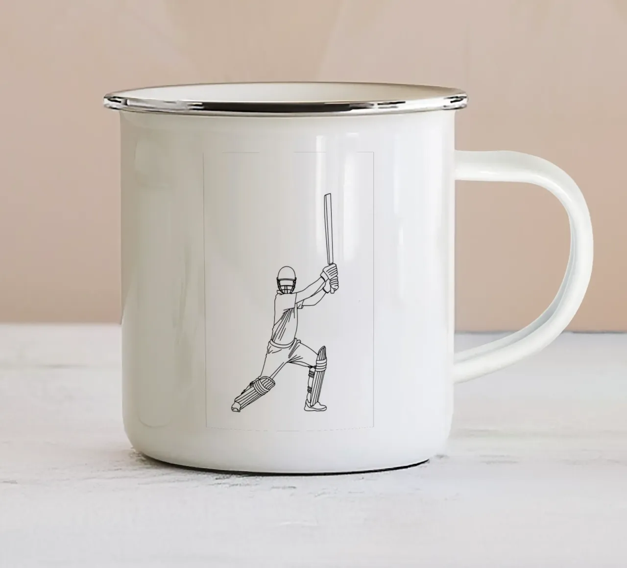 Battitore di cricket - Line Art minimalista tazza in smalto da Viv Line Art