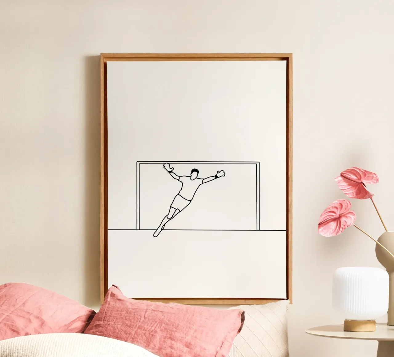 Gardien de but - Dessin au trait minimaliste toile avec Caisse américaine de Viv Line Art