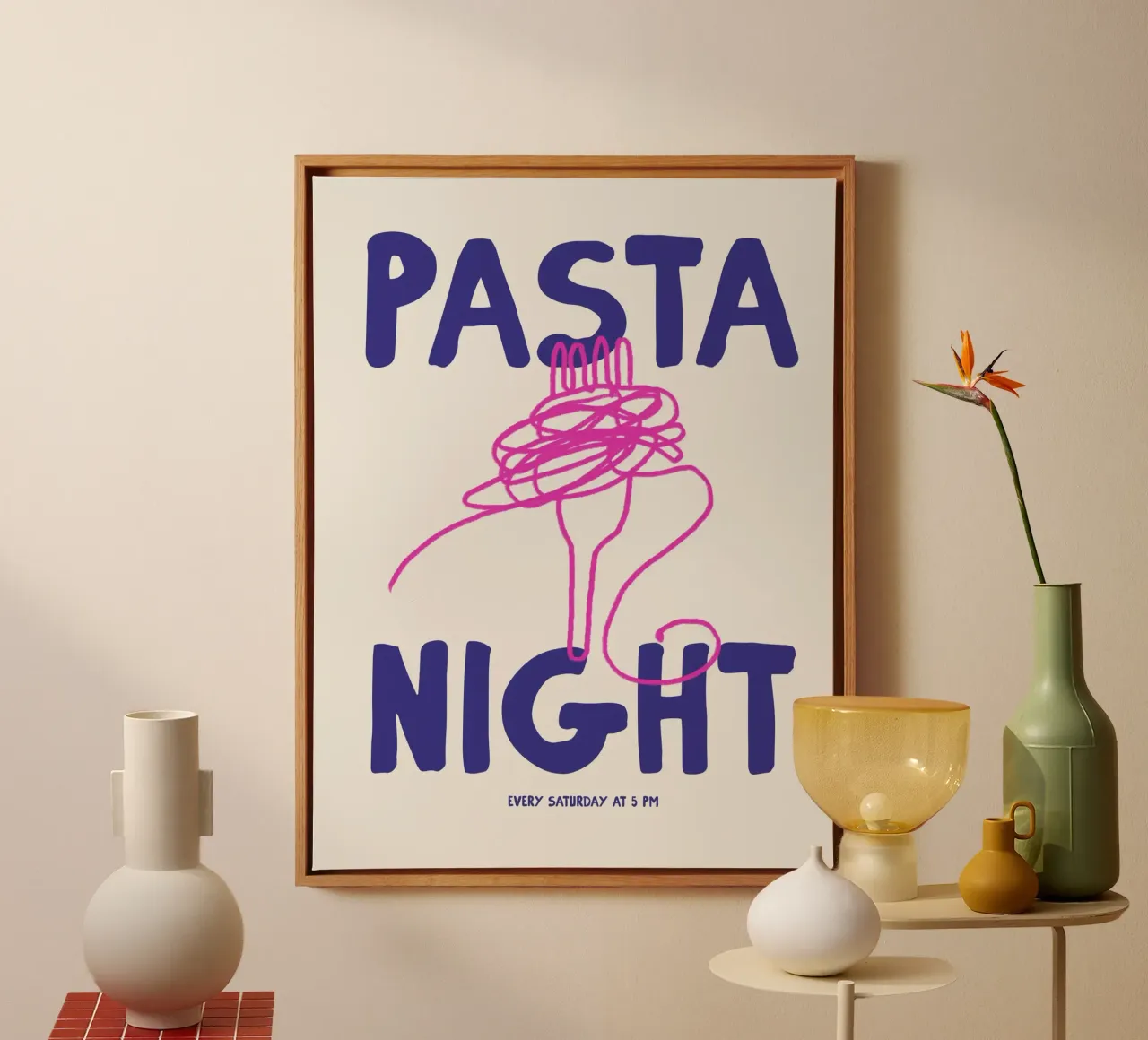 Pasta Night No 02 tela con Cornice a cassetta da treechild