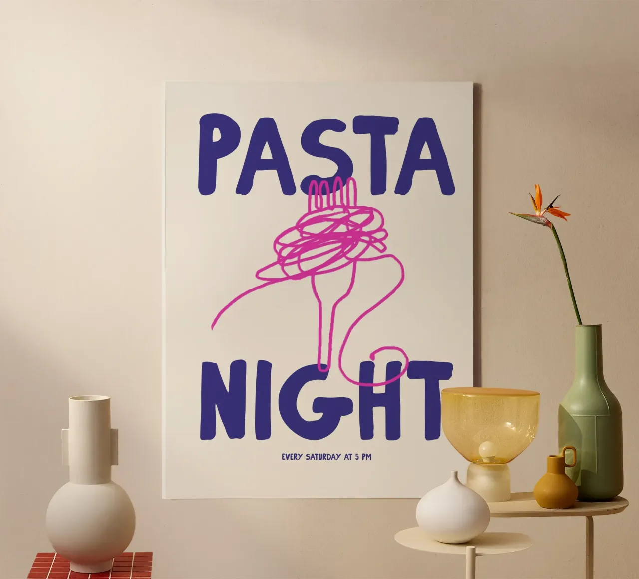 Pasta Night No 02 tela con Cornice a cassetta da treechild