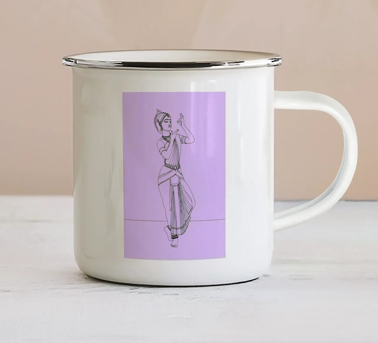 Indian CLassical Dancer - Minimalist Line Art enamel mug by Viv Line Art
