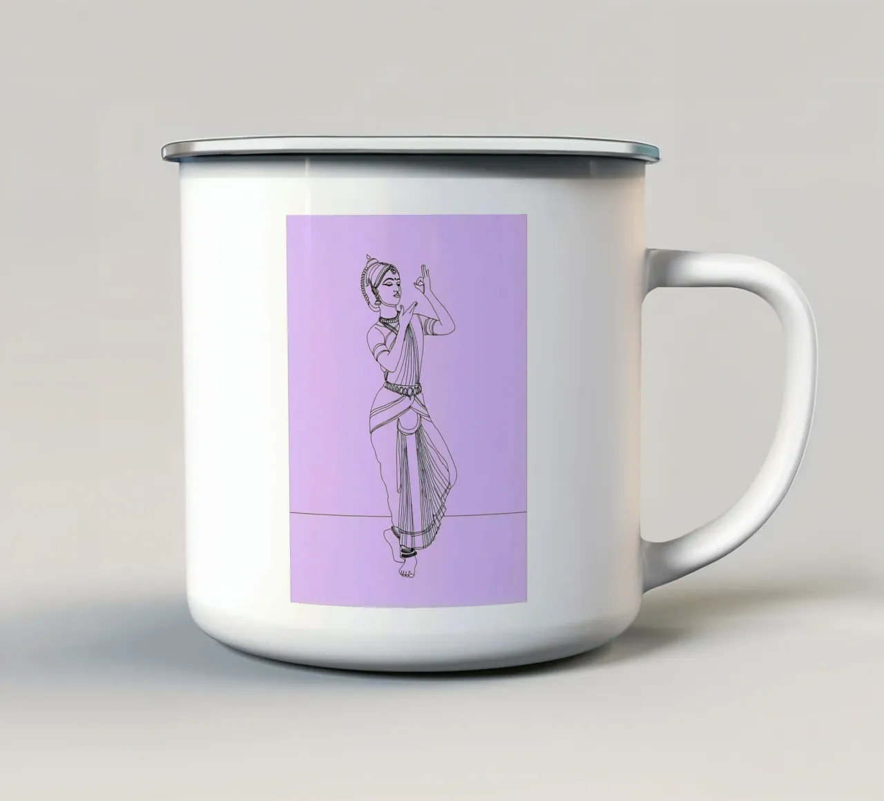 Indian CLassical Dancer - Minimalist Line Art enamel mug by Viv Line Art