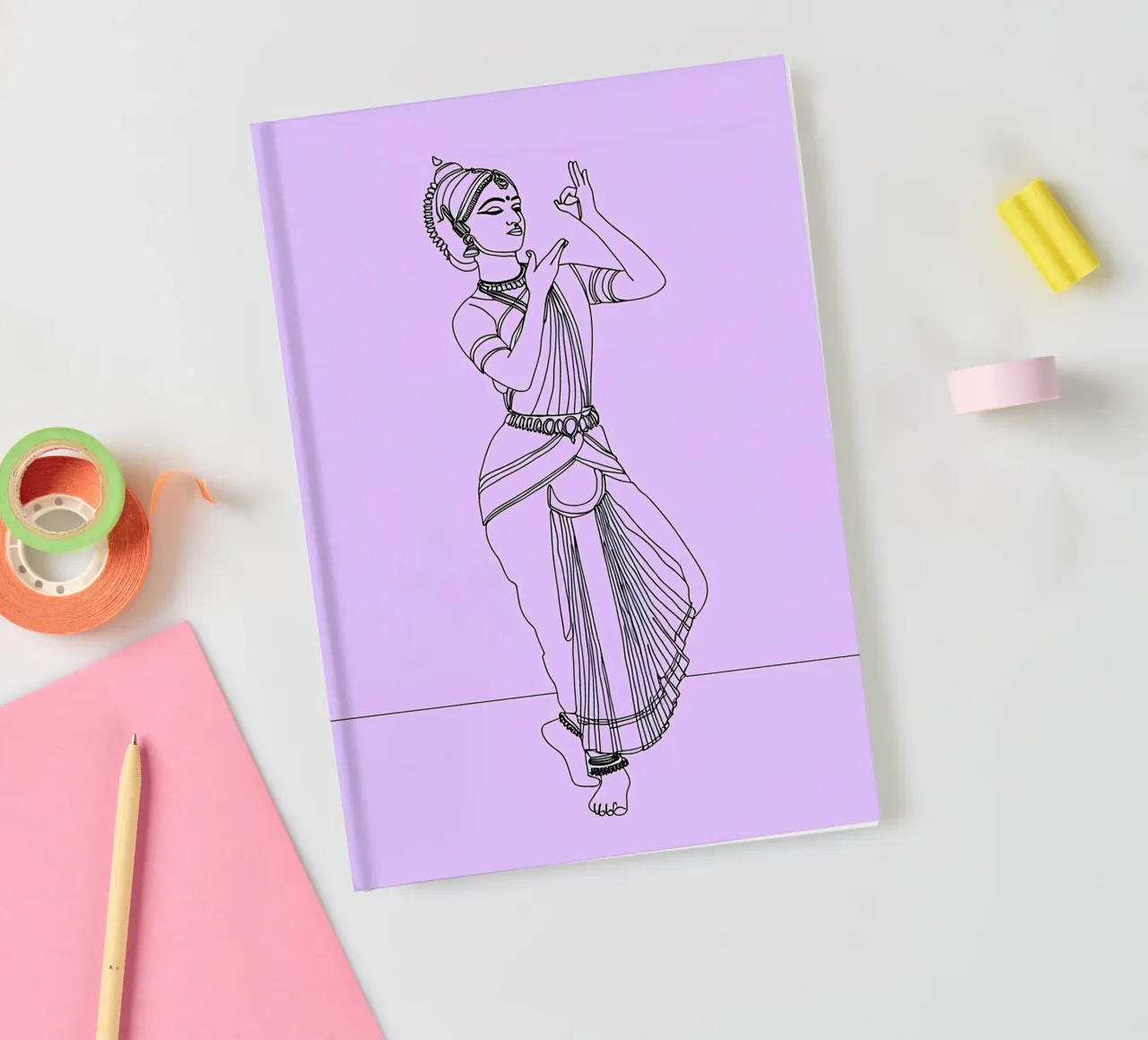 Indian CLassical Dancer - Minimalist Line Art notebook by Viv Line Art