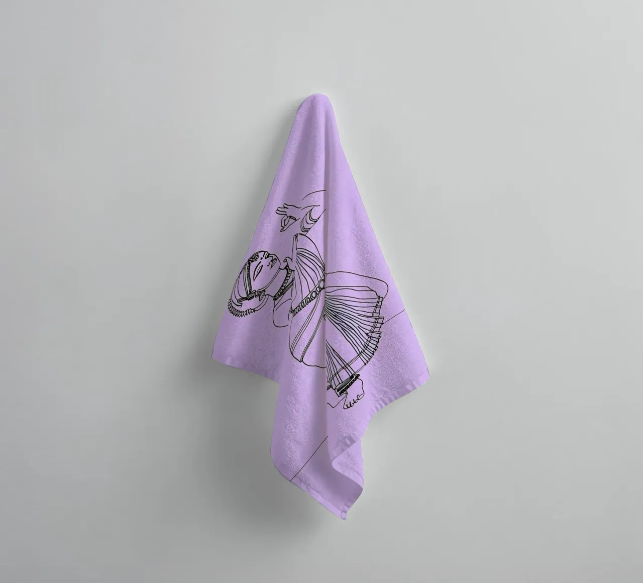 Indian CLassical Dancer - Minimalist Line Art towel by Viv Line Art