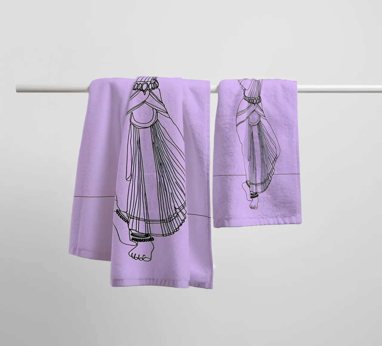 Indian CLassical Dancer - Minimalist Line Art towel by Viv Line Art