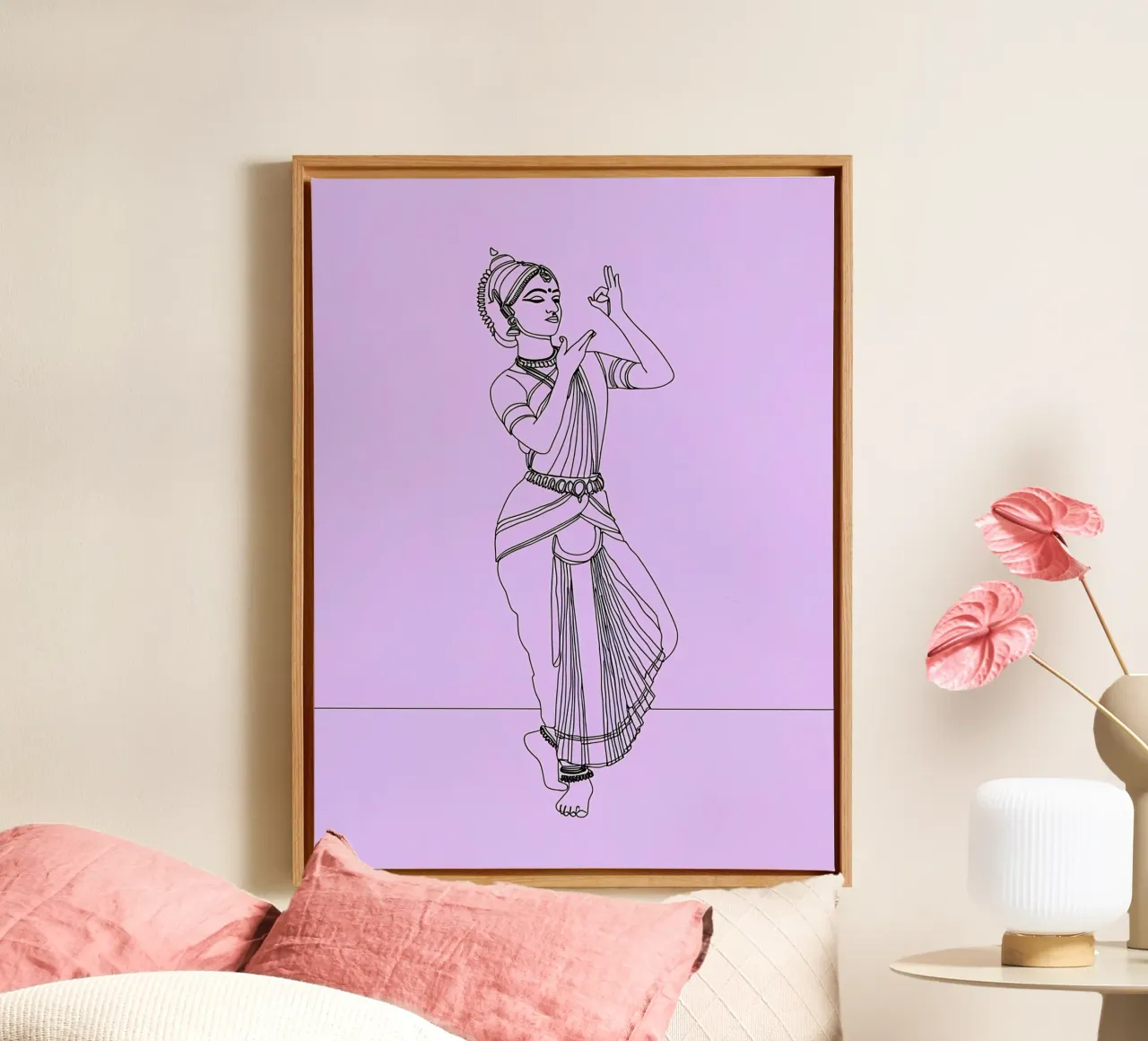 Indian CLassical Dancer - Minimalist Line Art canvas by Viv Line Art