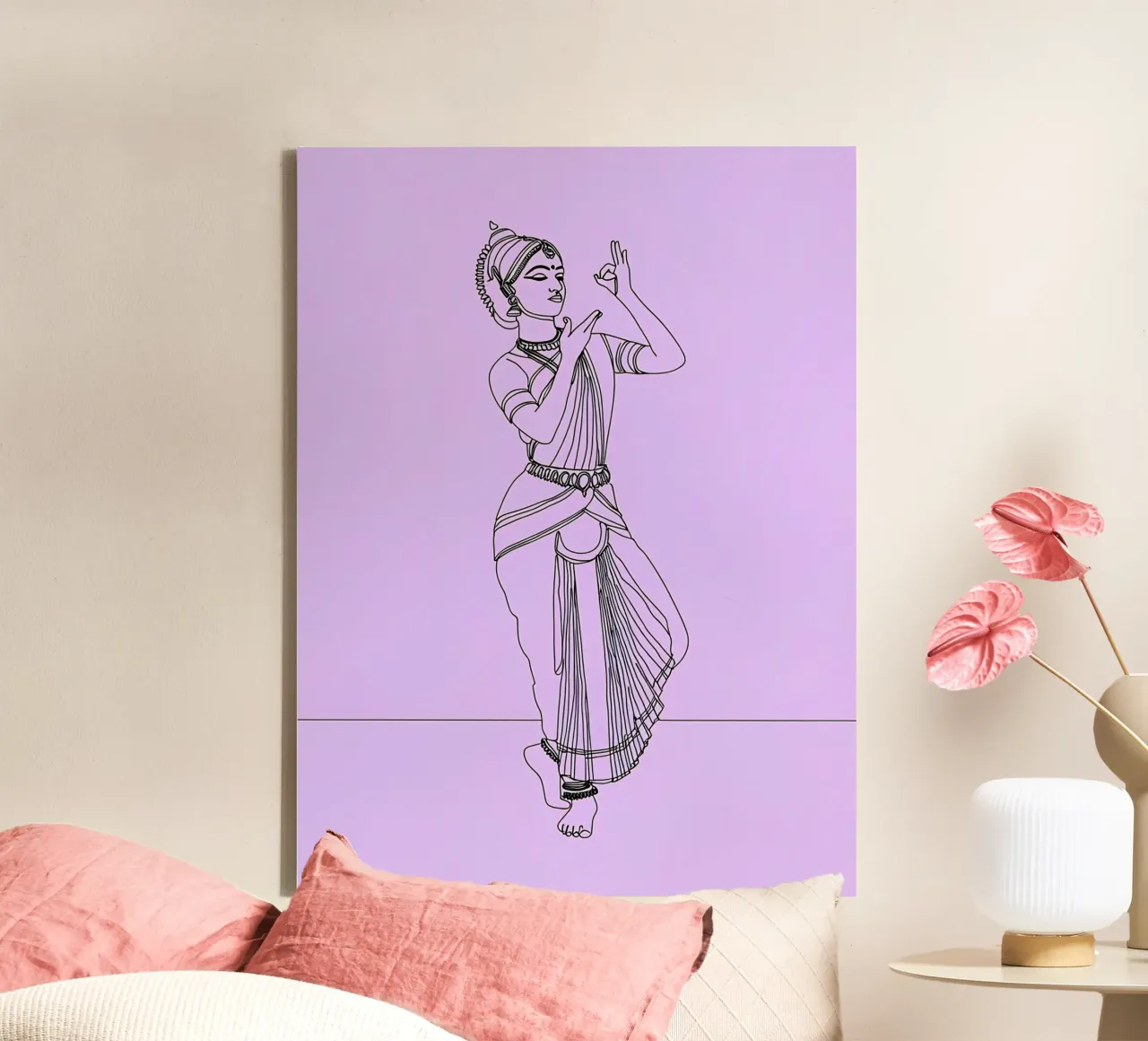 Indian CLassical Dancer - Minimalist Line Art canvas by Viv Line Art