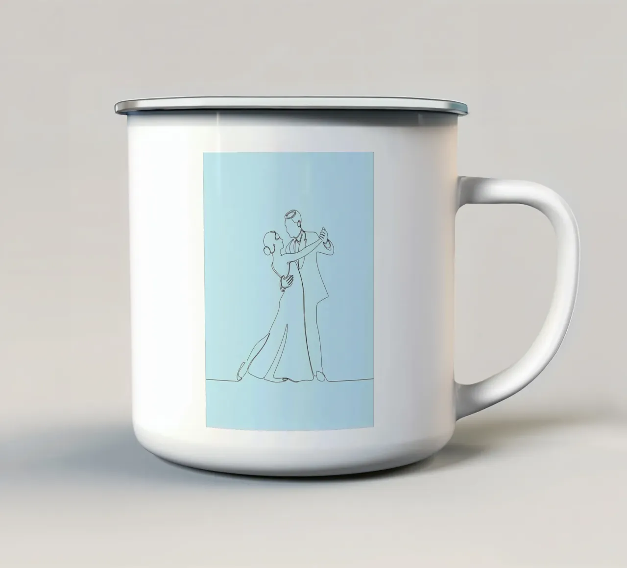 Coppia che balla - Line art minimalista tazza in smalto da Viv Line Art