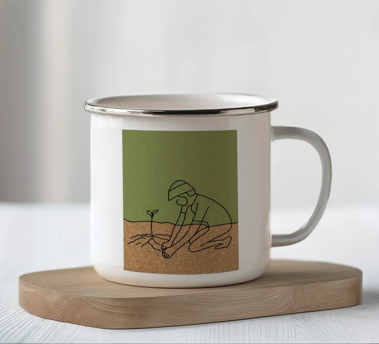 Giardinaggio - Line art minimalista tazza in smalto da Viv Line Art