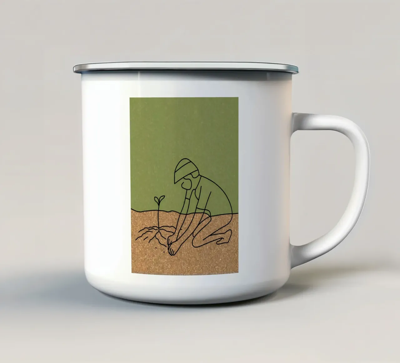 Giardinaggio - Line art minimalista tazza in smalto da Viv Line Art