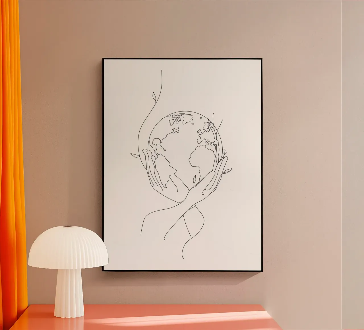 Red de aarde - Minimalistische lijntekening acryl van Viv Line Art