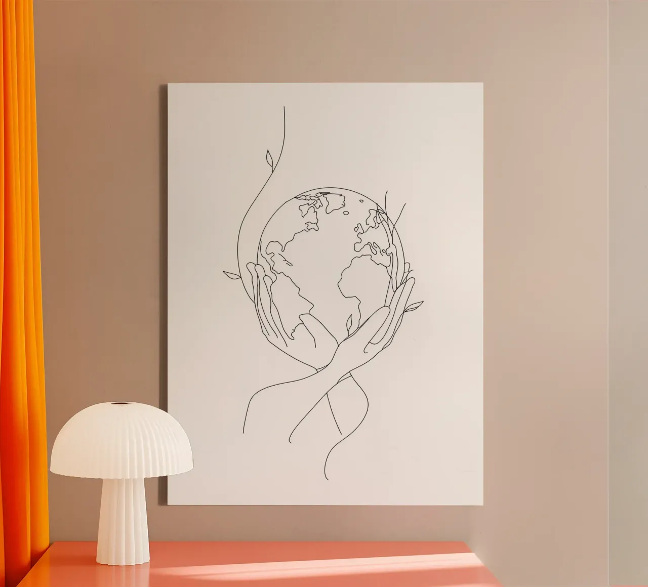 Red de aarde - Minimalistische lijntekening canvas met Baklijst van Viv Line Art