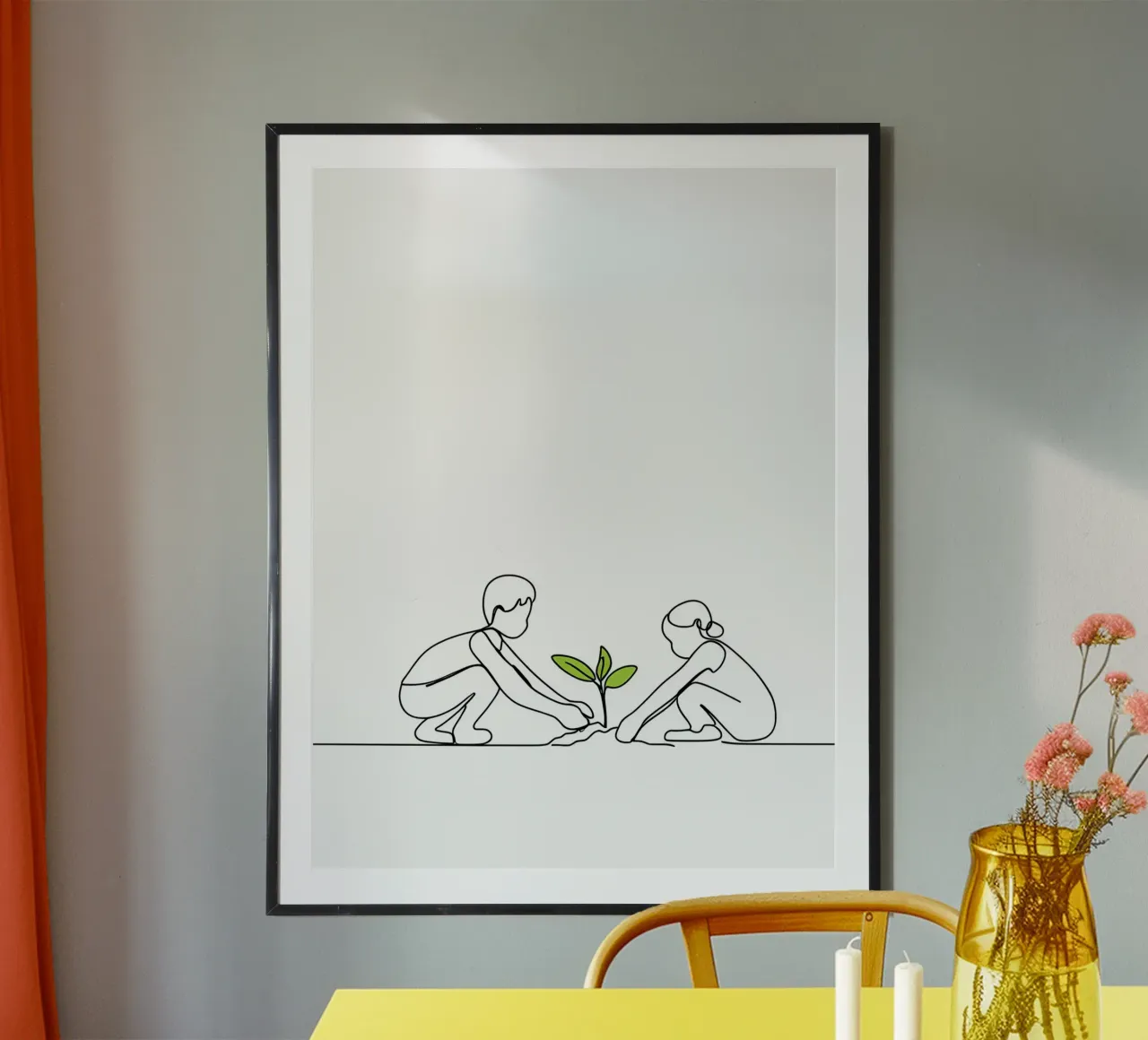 Giardinaggio - Line art minimalista poster con telaio in legno da Viv Line Art