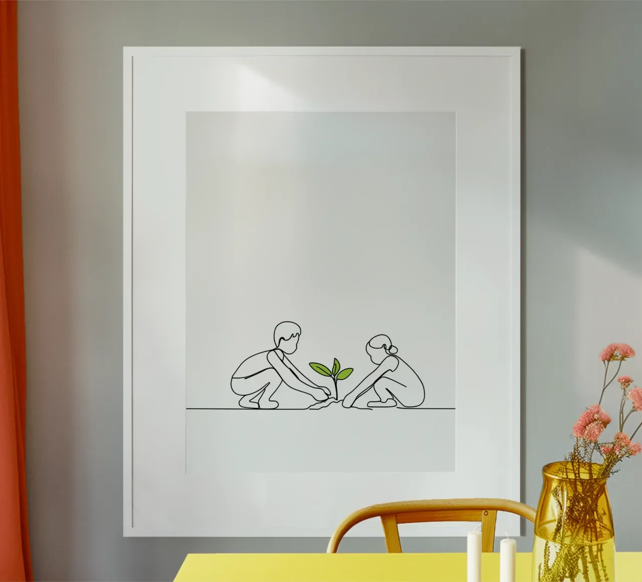 Giardinaggio - Line art minimalista poster con telaio in legno da Viv Line Art