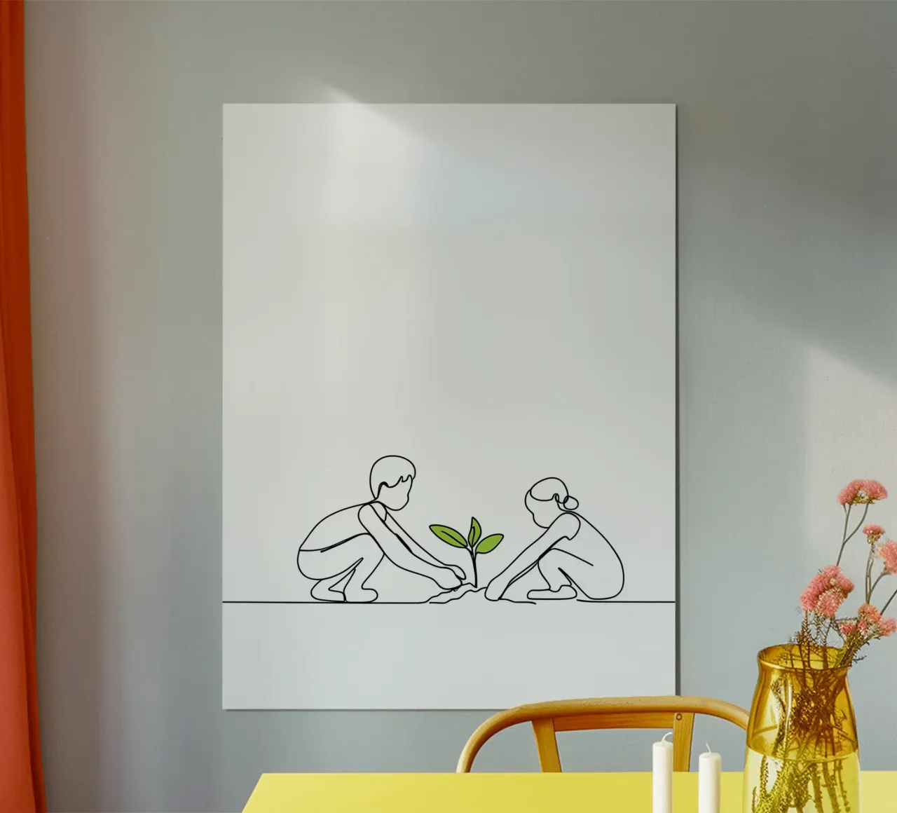 Giardinaggio - Line art minimalista poster con telaio in legno da Viv Line Art