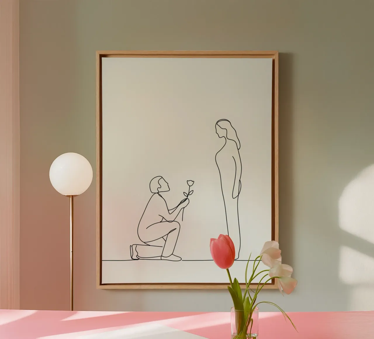 Proposta d'amore - Line art minimalista tela con Cornice a cassetta da Viv Line Art