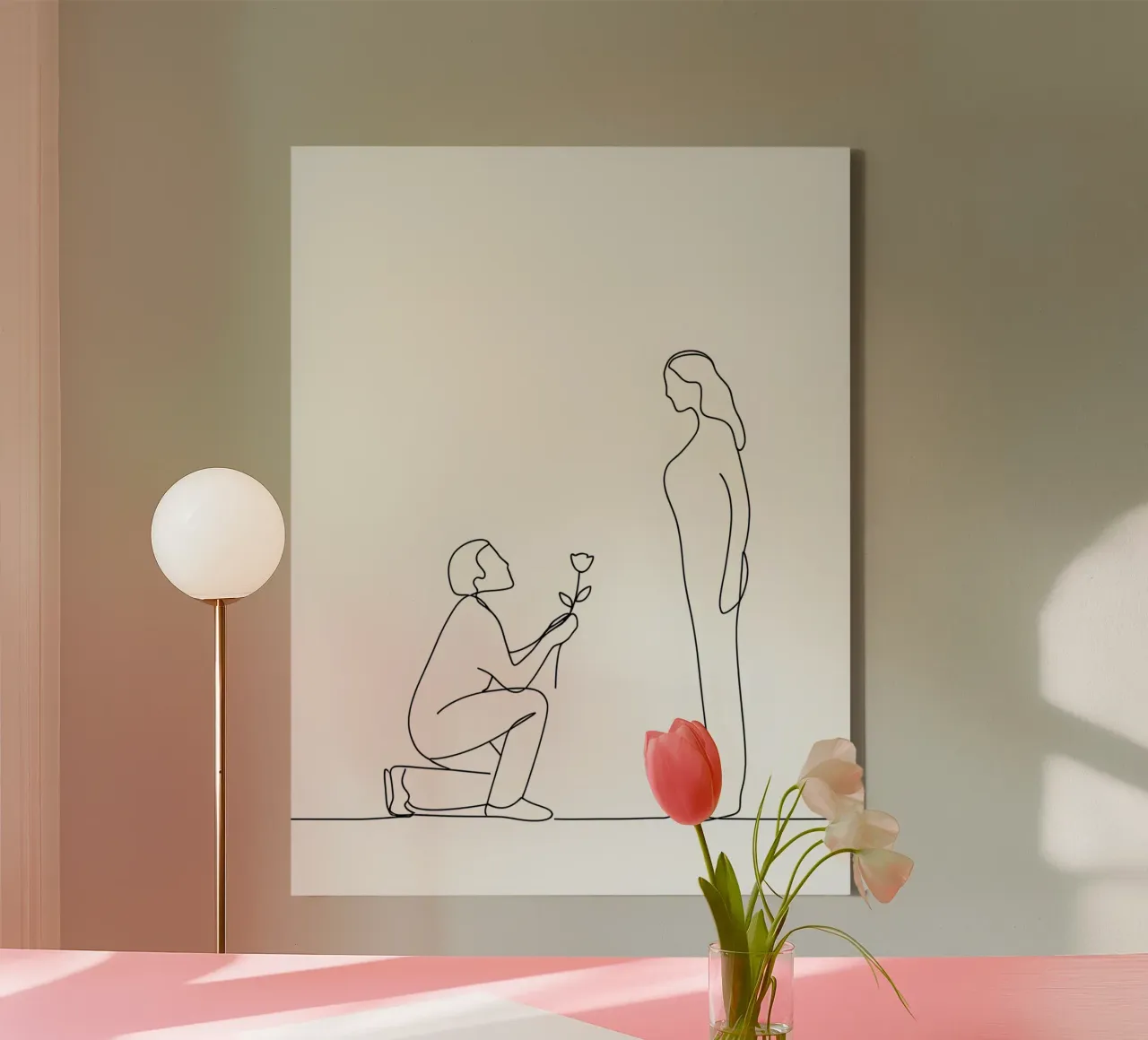 Proposta d'amore - Line art minimalista tela con Cornice a cassetta da Viv Line Art