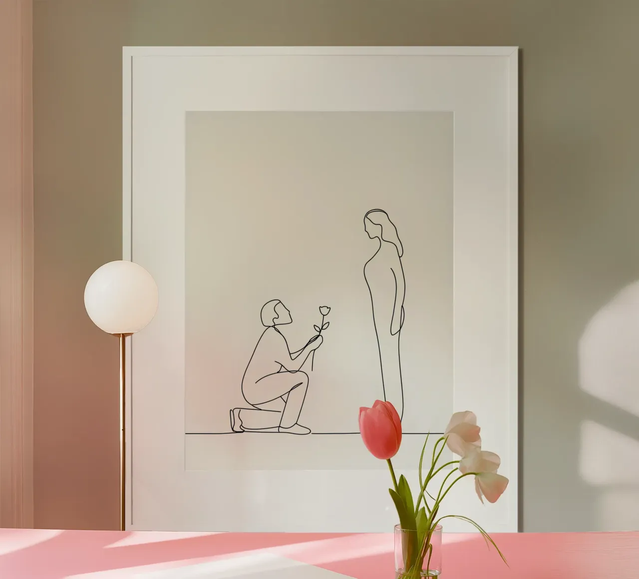Proposta d'amore - Line art minimalista poster con telaio in legno da Viv Line Art