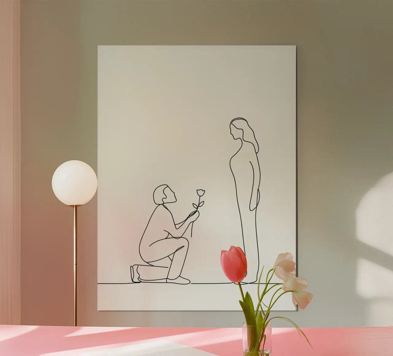 Proposta d'amore - Line art minimalista poster con telaio in legno da Viv Line Art