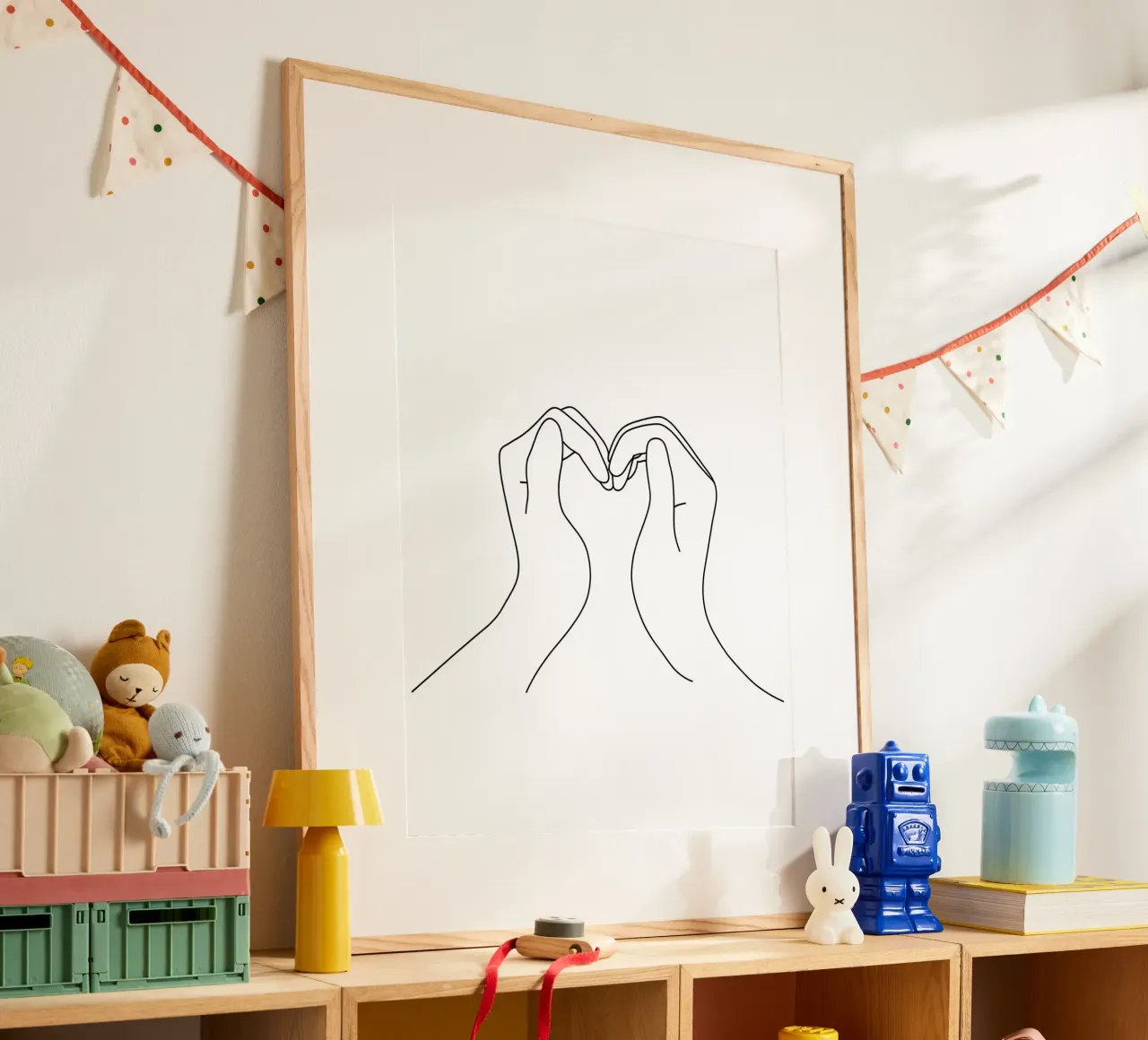 Amore - Line art minimalista poster con telaio in legno da Viv Line Art