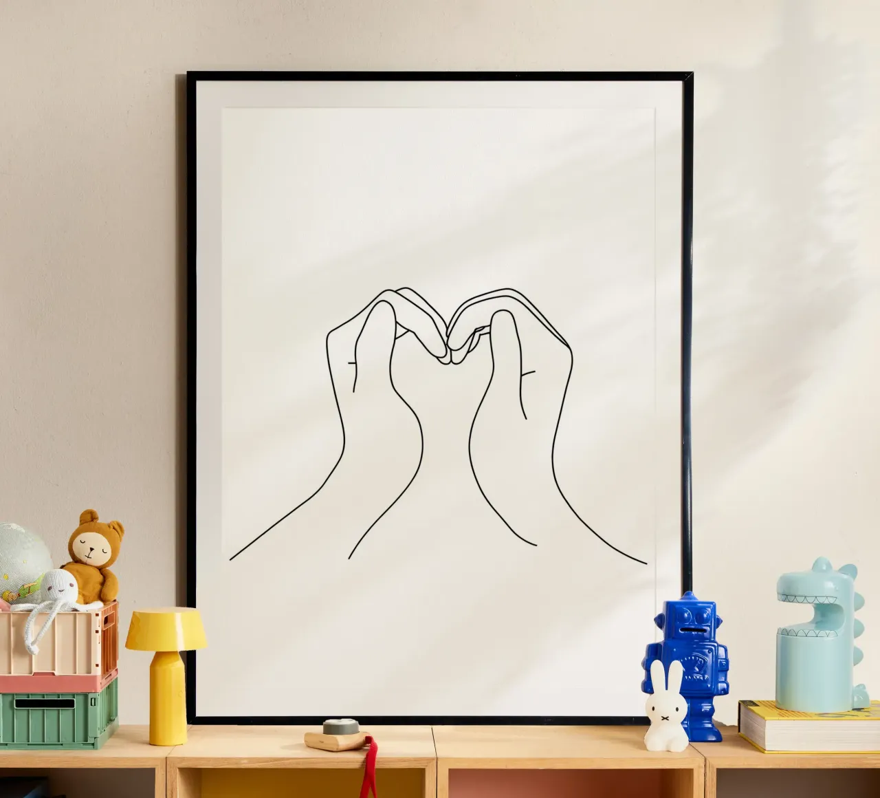 Amore - Line art minimalista poster con telaio in legno da Viv Line Art