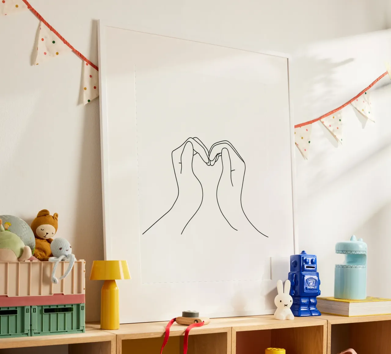Amore - Line art minimalista poster con telaio in legno da Viv Line Art