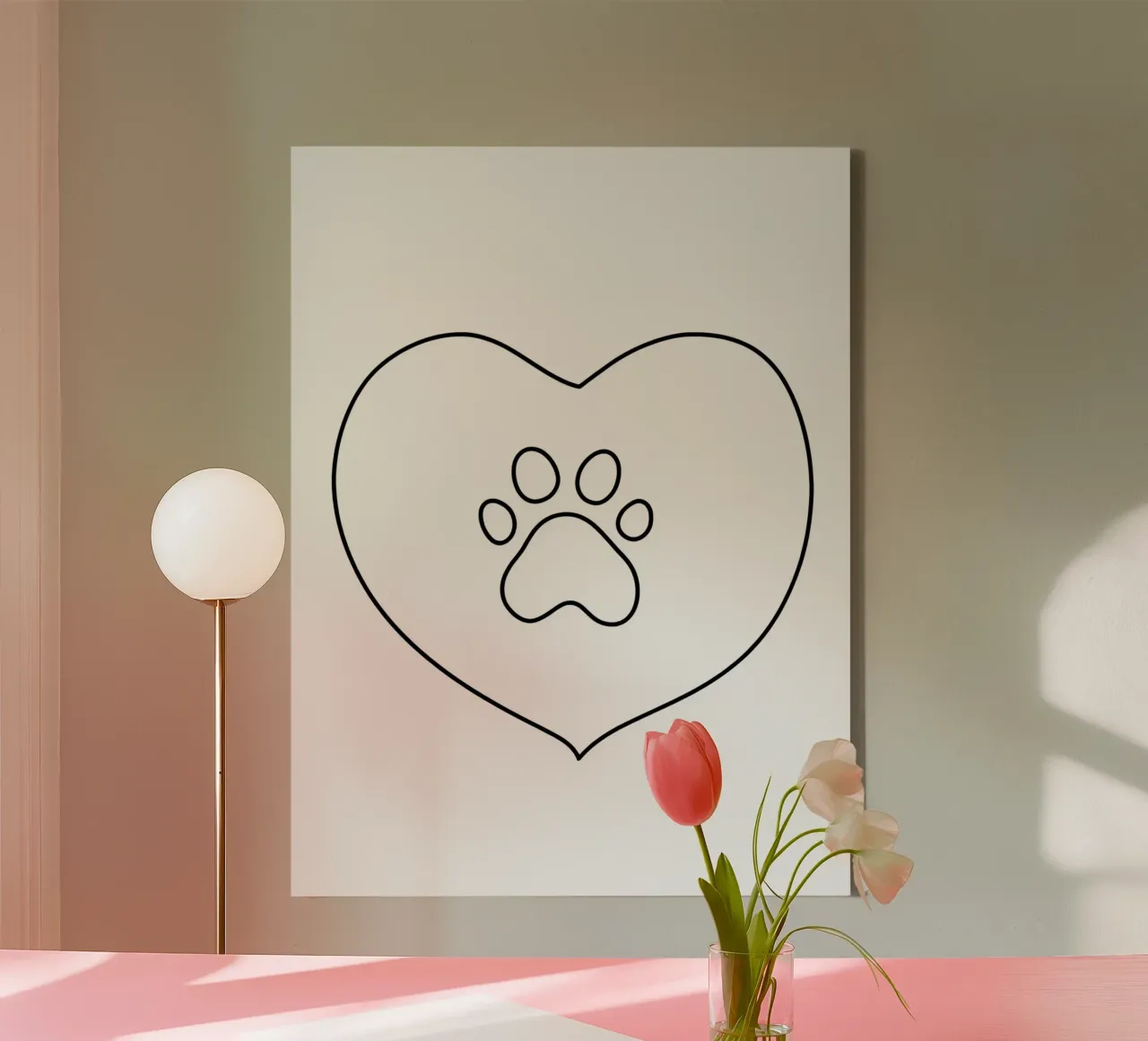 Amore di zampa - Line art minimalista tela con Cornice a cassetta da Viv Line Art