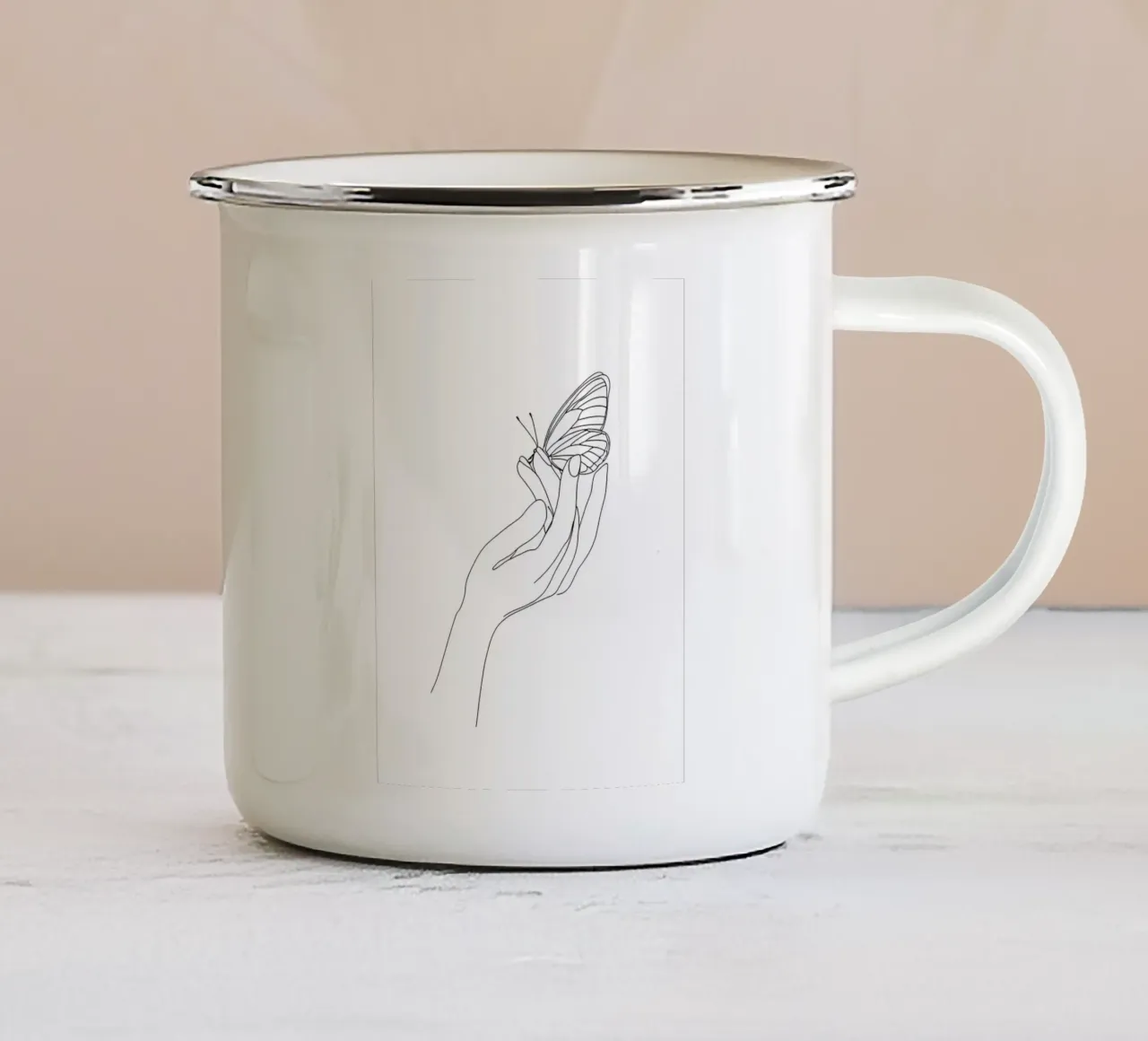 Farfalla sulle dita - Line art minimalista tazza in smalto da Viv Line Art