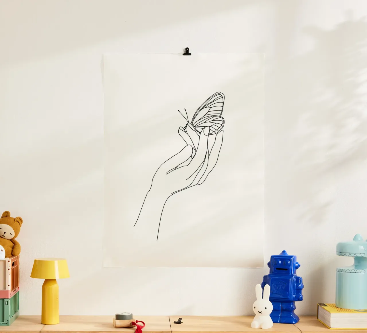 Farfalla sulle dita - Line art minimalista poster da Viv Line Art