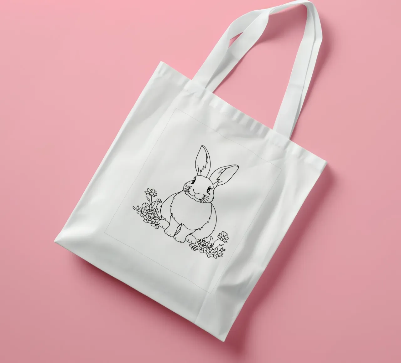 Coniglietto tra i fiori - Line art minimalista borsa in juta da Viv Line Art