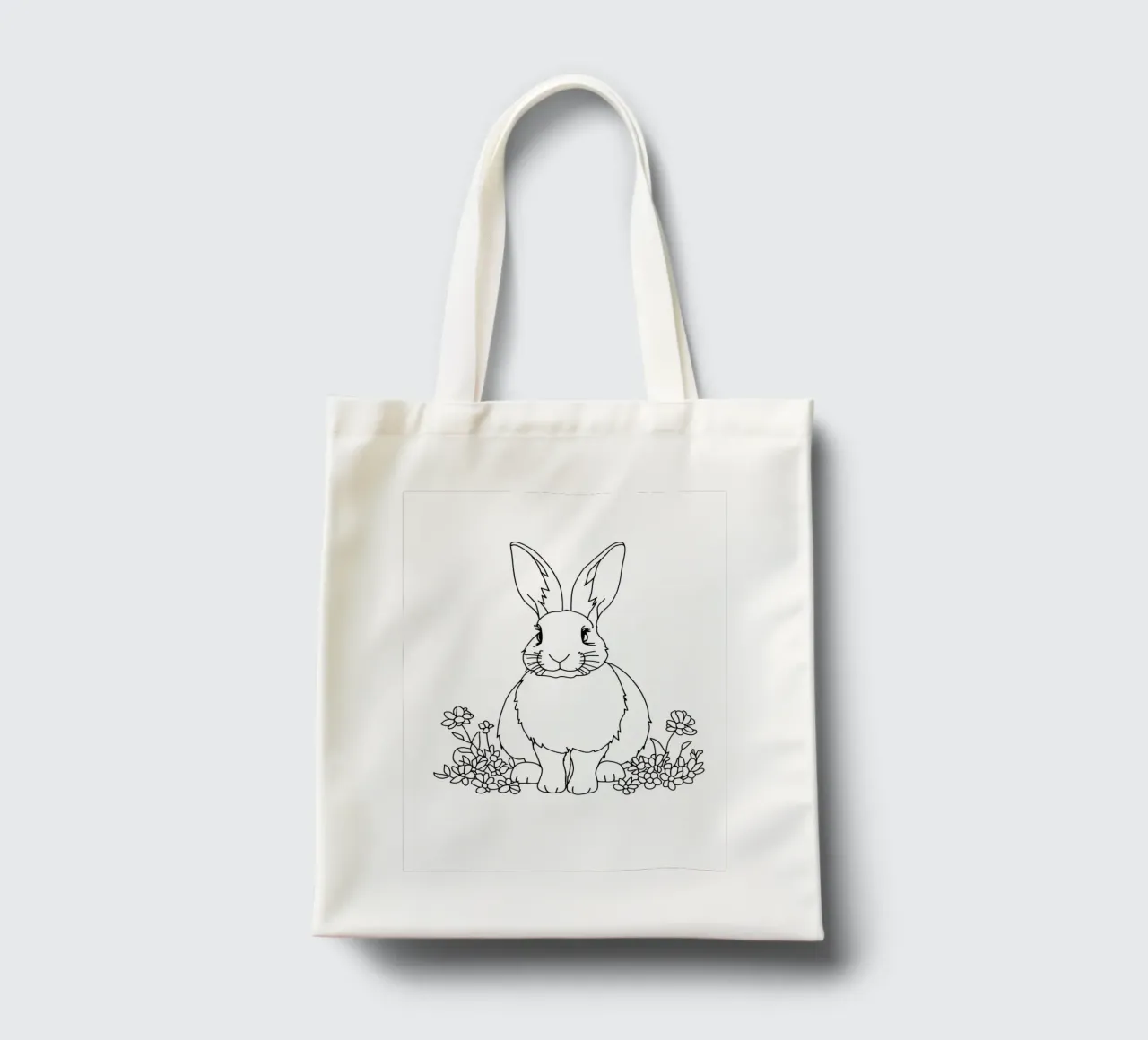 Coniglietto tra i fiori - Line art minimalista borsa in juta da Viv Line Art