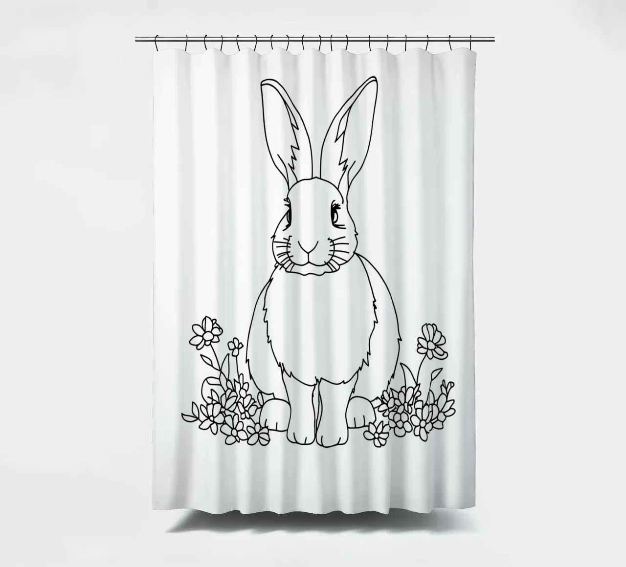 Coniglietto tra i fiori - Line art minimalista tenda da doccia da Viv Line Art