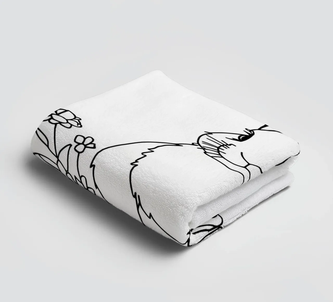 Lapin dans les fleurs - Minimalist Line Art serviette de bain de Viv Line Art
