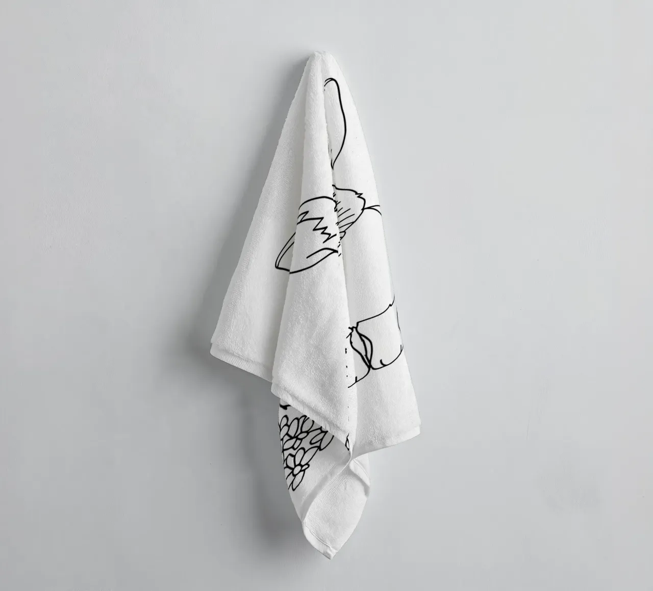 Lapin dans les fleurs - Minimalist Line Art serviette de bain de Viv Line Art