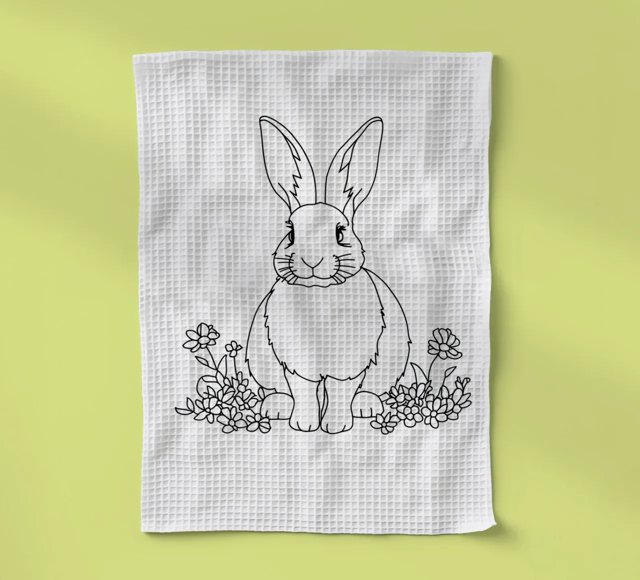 Lapin dans les fleurs - Minimalist Line Art torchon de Viv Line Art