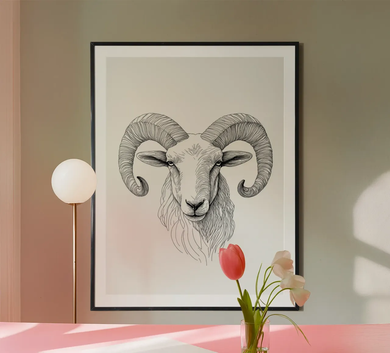 Zodiaco dell'Ariete - Line art minimalista poster con telaio in plastica da Viv Line Art