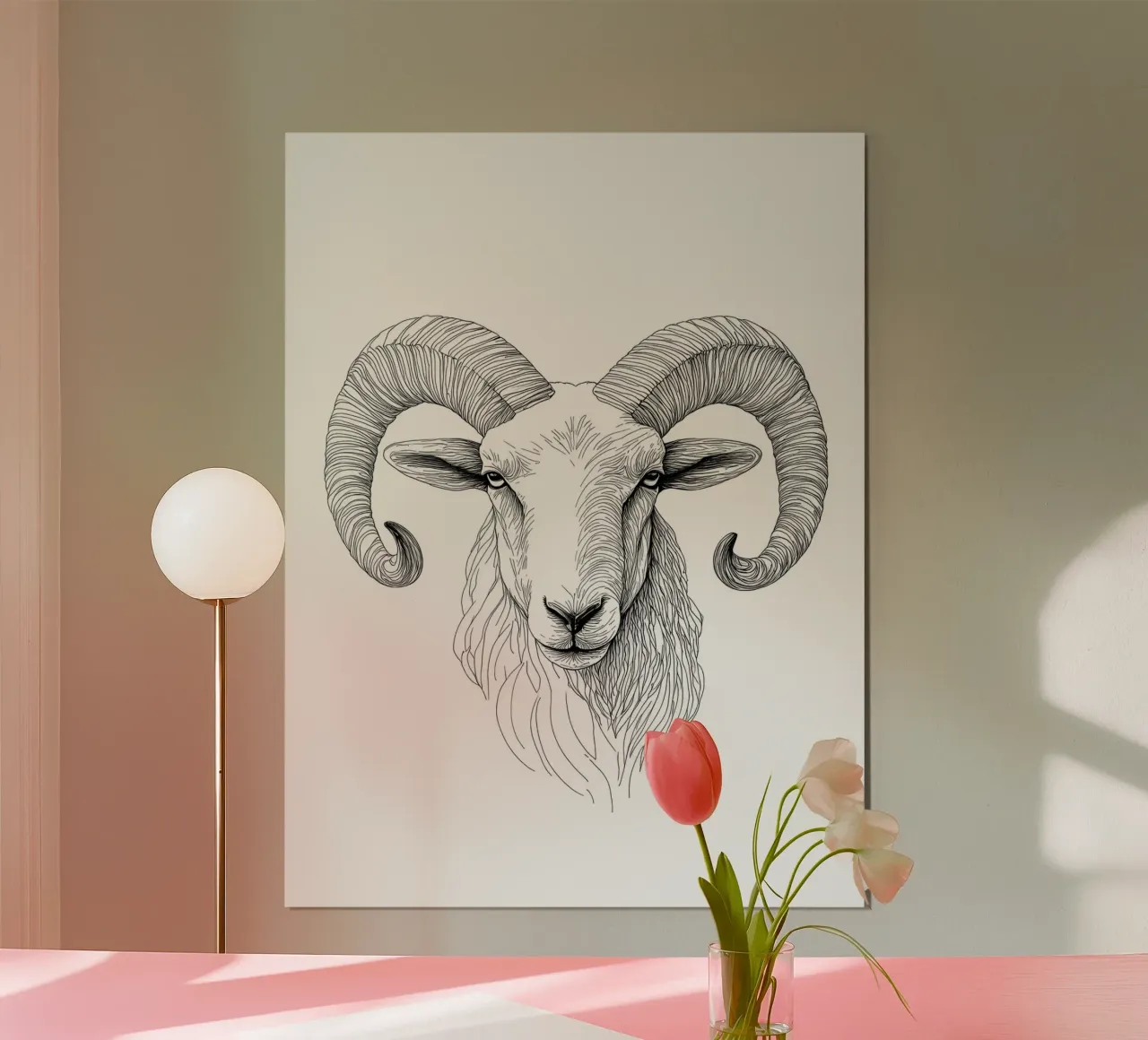 Zodiaco dell'Ariete - Line art minimalista poster con telaio in plastica da Viv Line Art