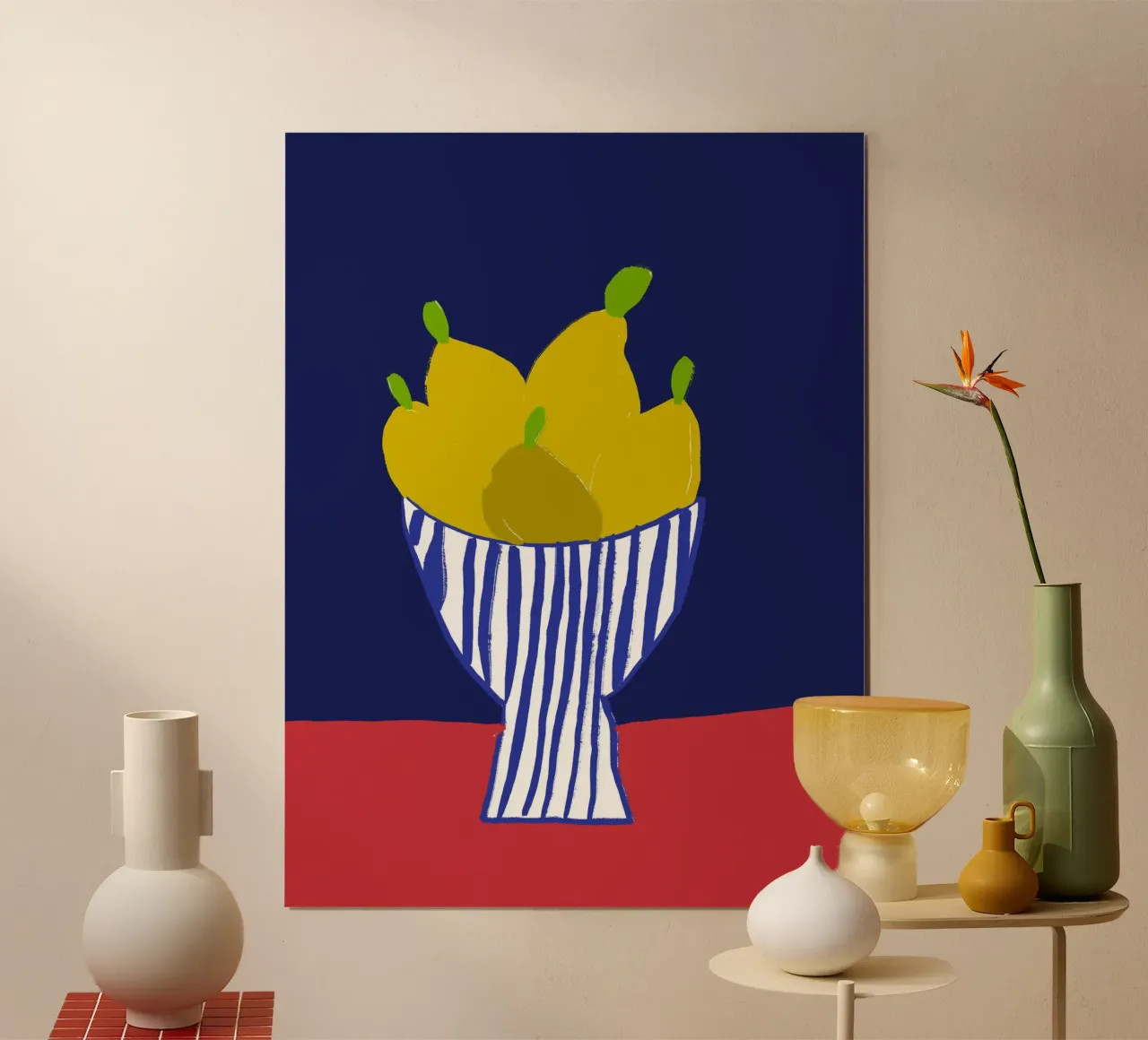 Lemons In Bowl poster con telaio in plastica da treechild