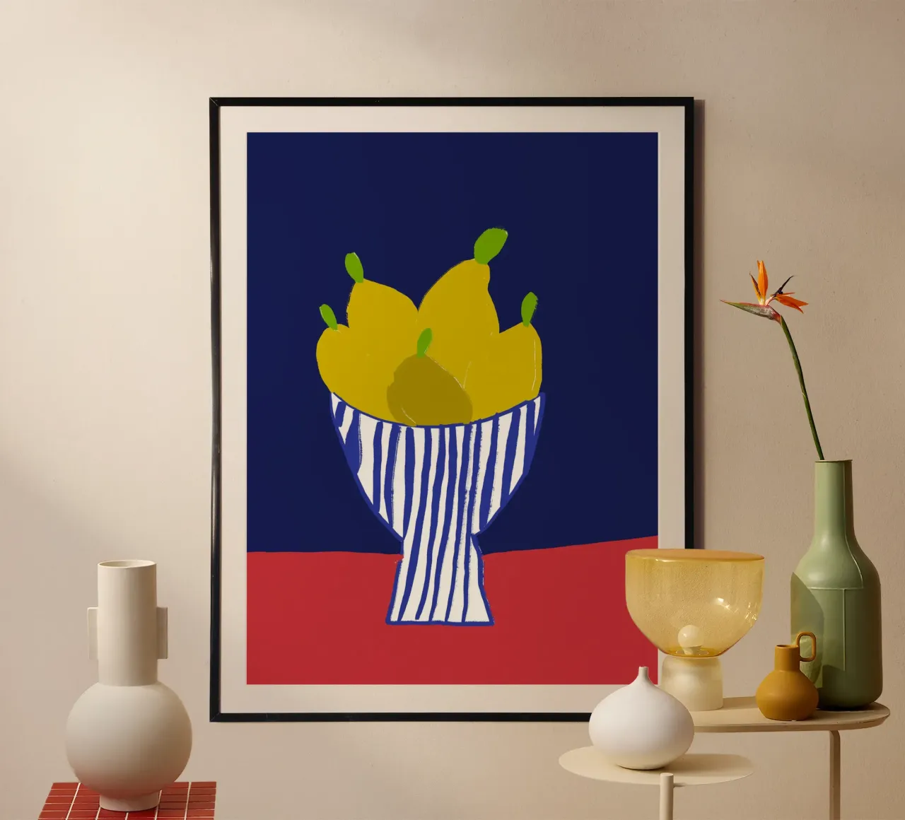 Lemons In Bowl poster con telaio in plastica da treechild