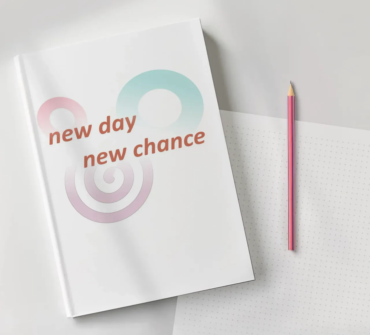 Geometric shapes with the slogan new day new chance notebook by Something for you