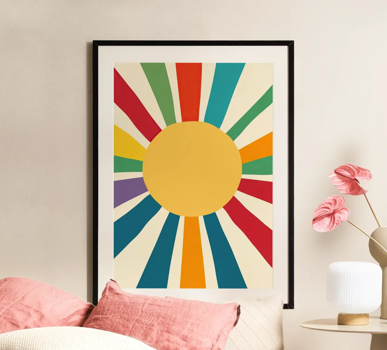 Sonne Mid-Century Bunt Minimal carta hahnemühle da Nikis Art Studio