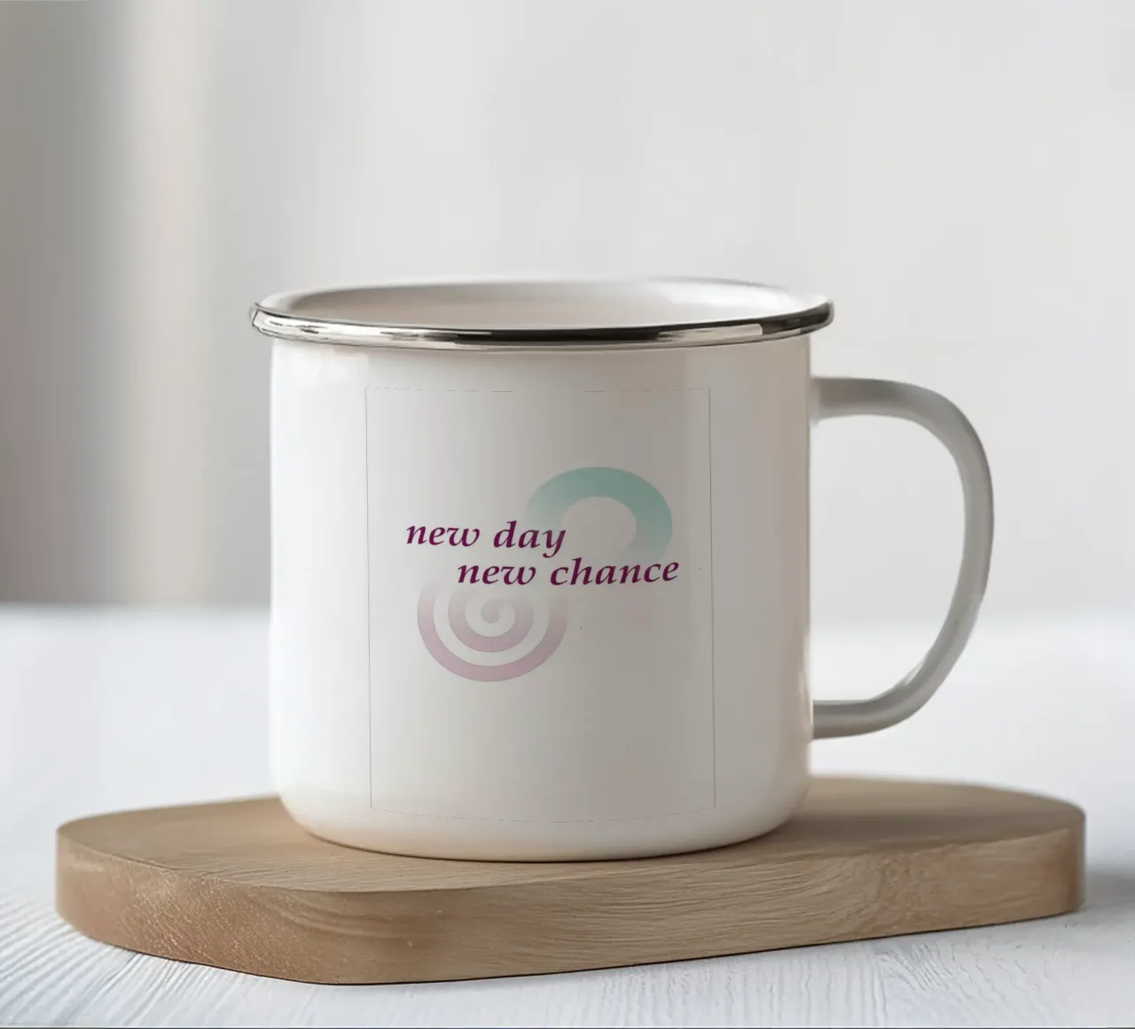 Geometric shapes with the slogan new day new chance enamel mug by Something for you