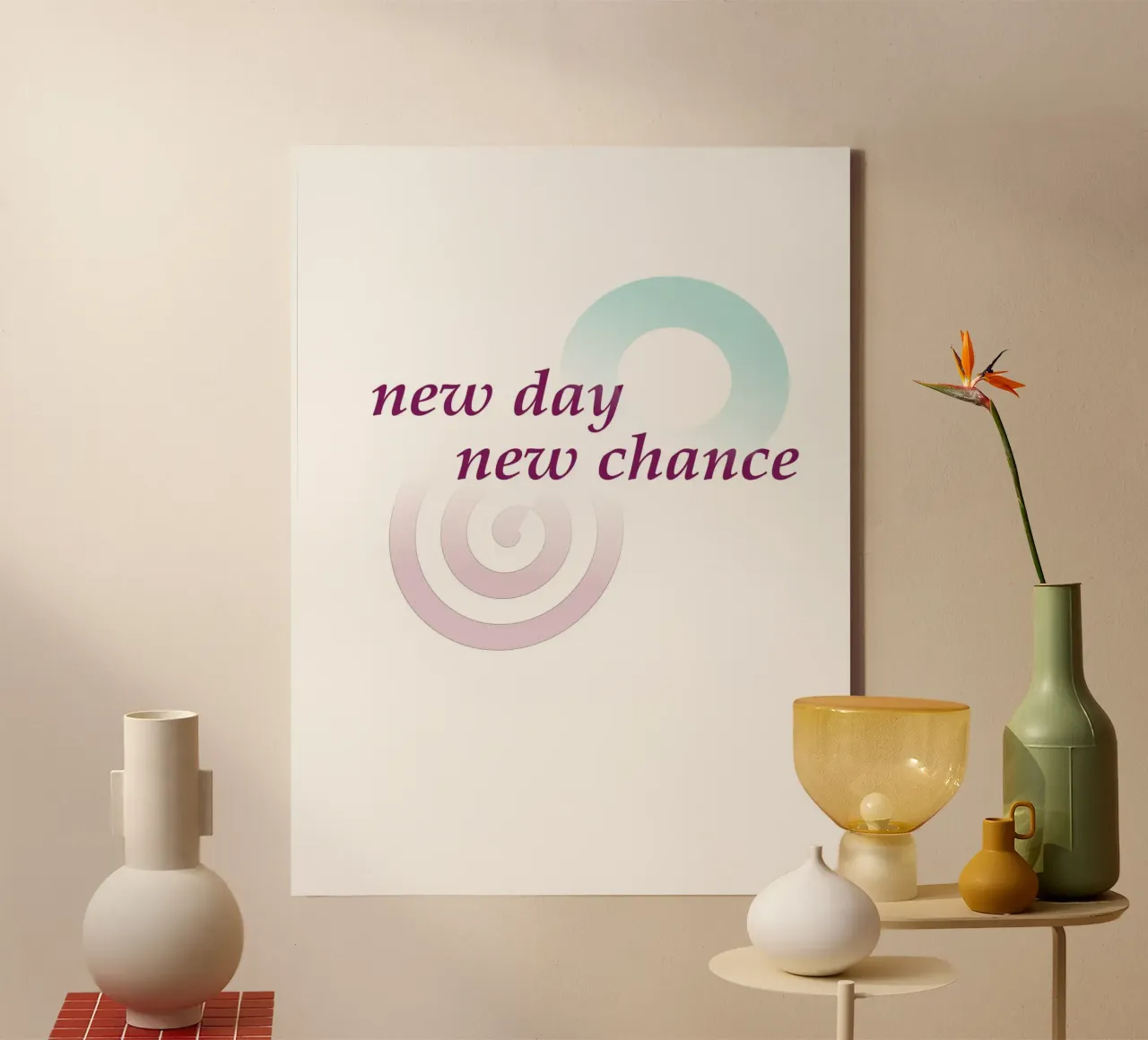Geometric shapes with the slogan new day new chance canvas by Something for you