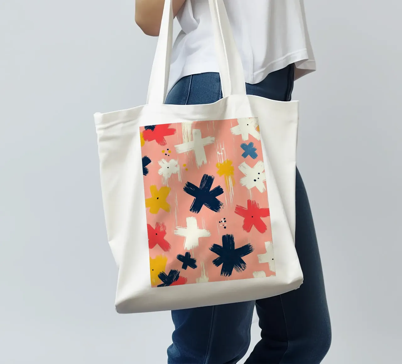 Stelle astratte Croci colorate Pennellate rosa borsa in juta da Nikis Art Studio