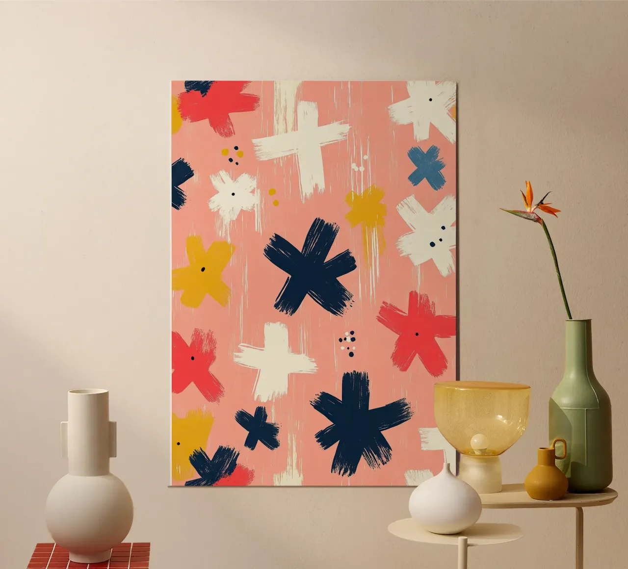 Stelle astratte Croci colorate Pennellate rosa alluminio dibond da Nikis Art Studio