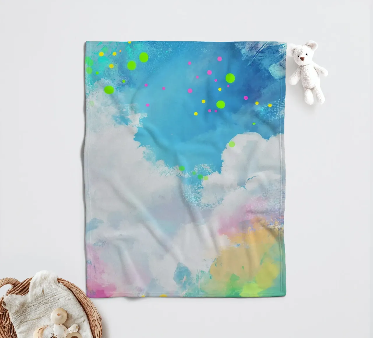nuages multicolores aquarelle ciel bleu peinture abstraite plaid polaire de Nikis Art Studio