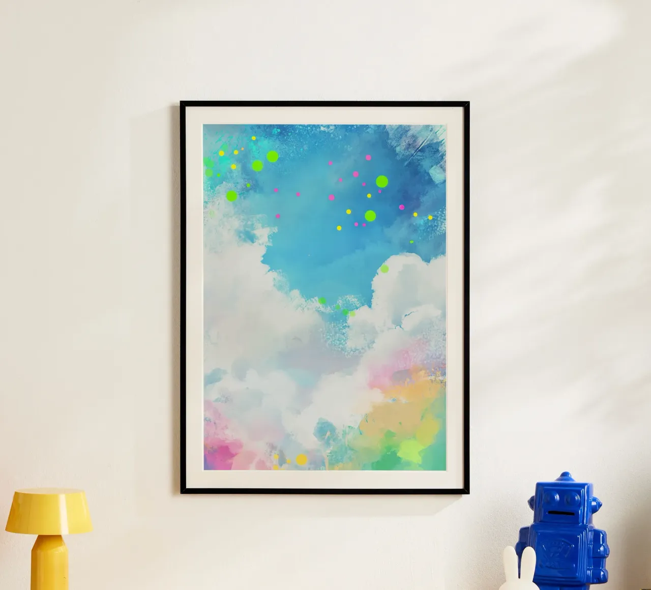 Nuvole Colorate Acquerello Cielo Blu Pittura Astratta poster con telaio in plastica da Nikis Art Studio