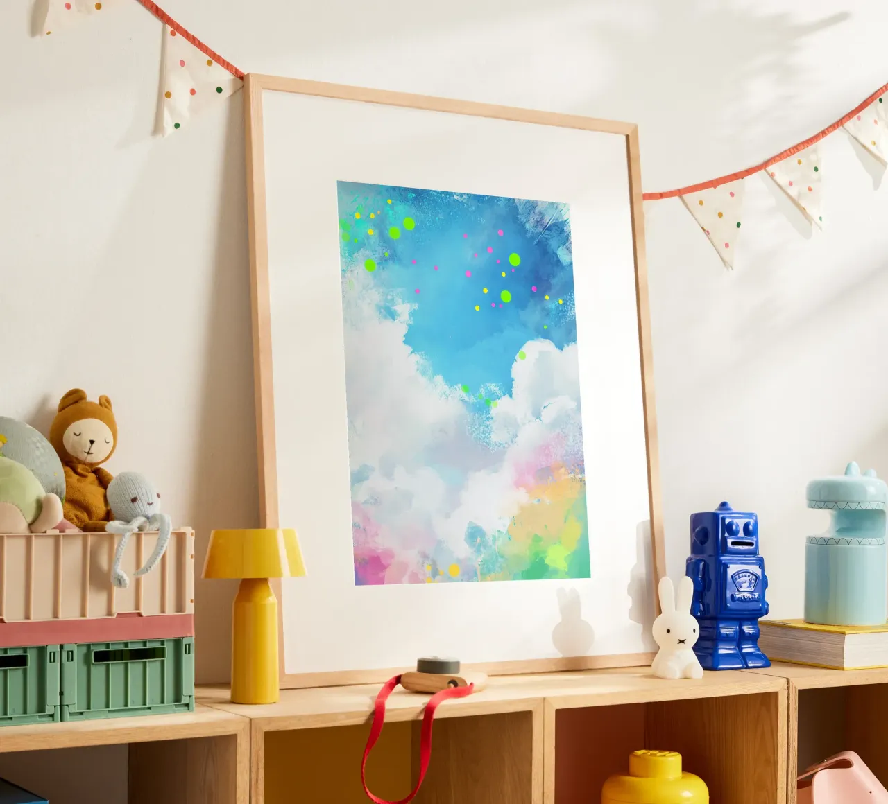 Nuvole Colorate Acquerello Cielo Blu Pittura Astratta poster con telaio in plastica da Nikis Art Studio