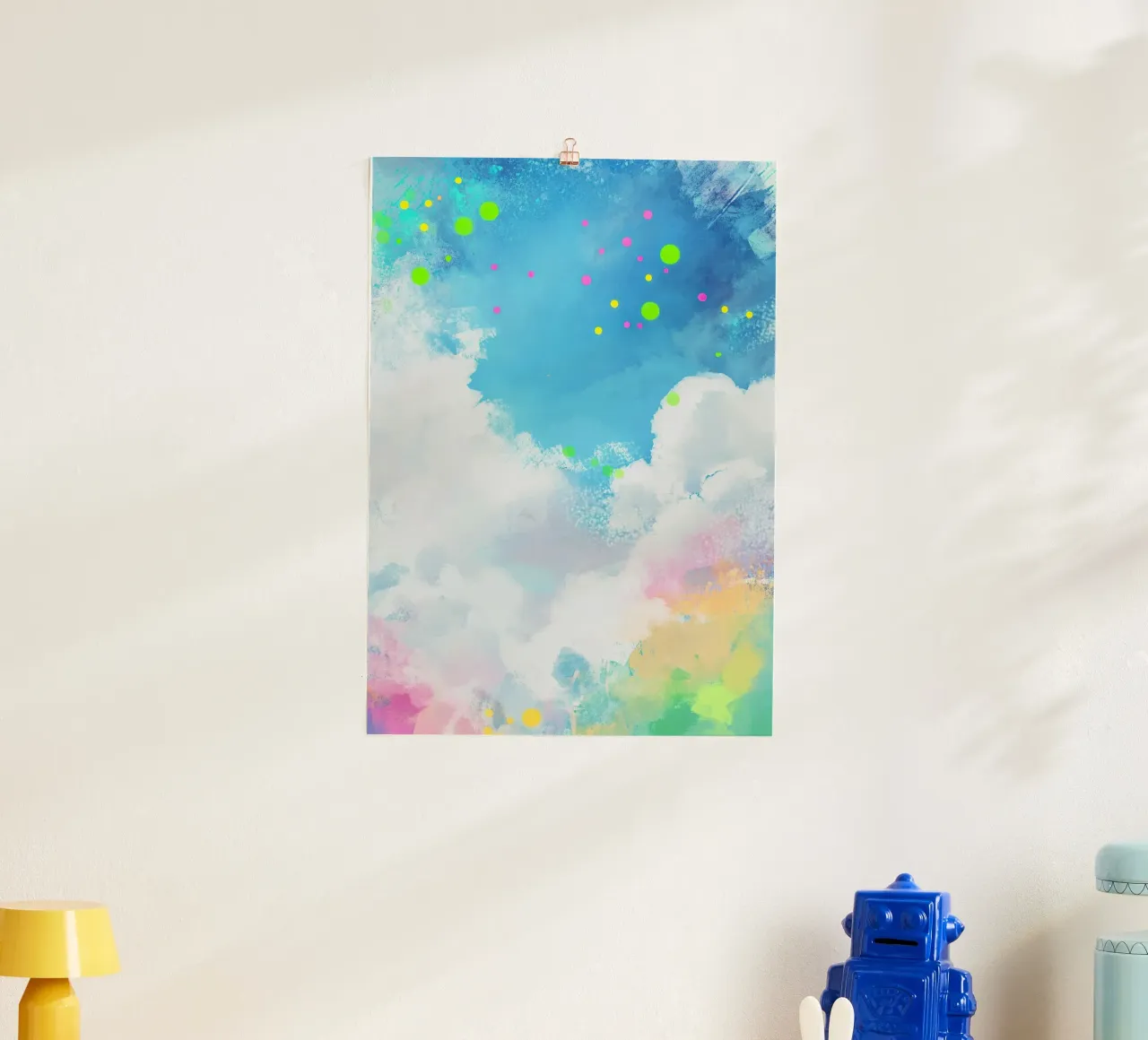 Nuvole Colorate Acquerello Cielo Blu Pittura Astratta poster con telaio in plastica da Nikis Art Studio